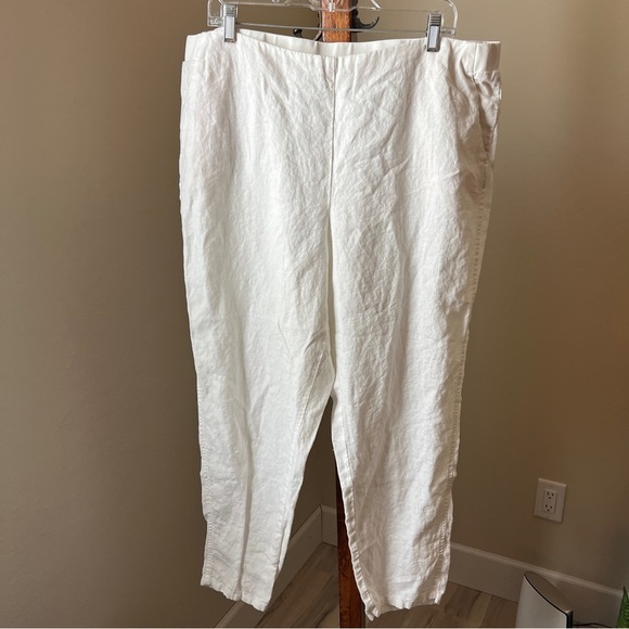 J Jill Love Linen Pants XL Cropped Pull On Pockets Ivory Relaxed Comfort Band - Picture 1 of 12